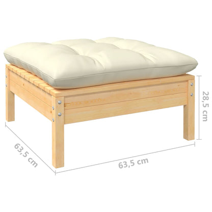 4 pcs conjunto lounge jardim c/ almofadões creme pinho maciço