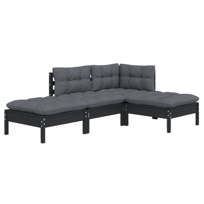 4 pcs conjunto lounge jardim c/ almofadões pinho maciço