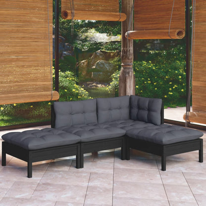 4 pcs conjunto lounge jardim c/ almofadões pinho maciço