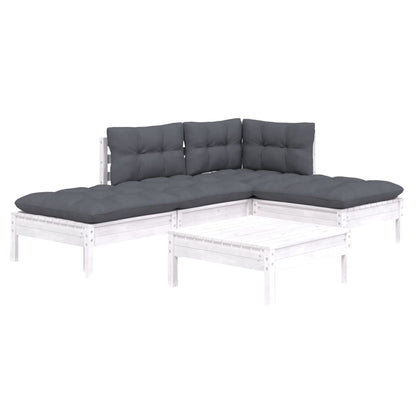 5 pcs conjunto lounge de jardim c/ almofadões pinho branco