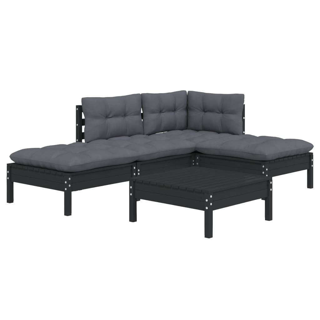 5 pcs conjunto lounge de jardim c/ almofadões pinho preto