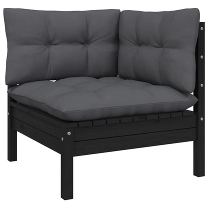 5 pcs conjunto lounge de jardim c/ almofadões pinho preto