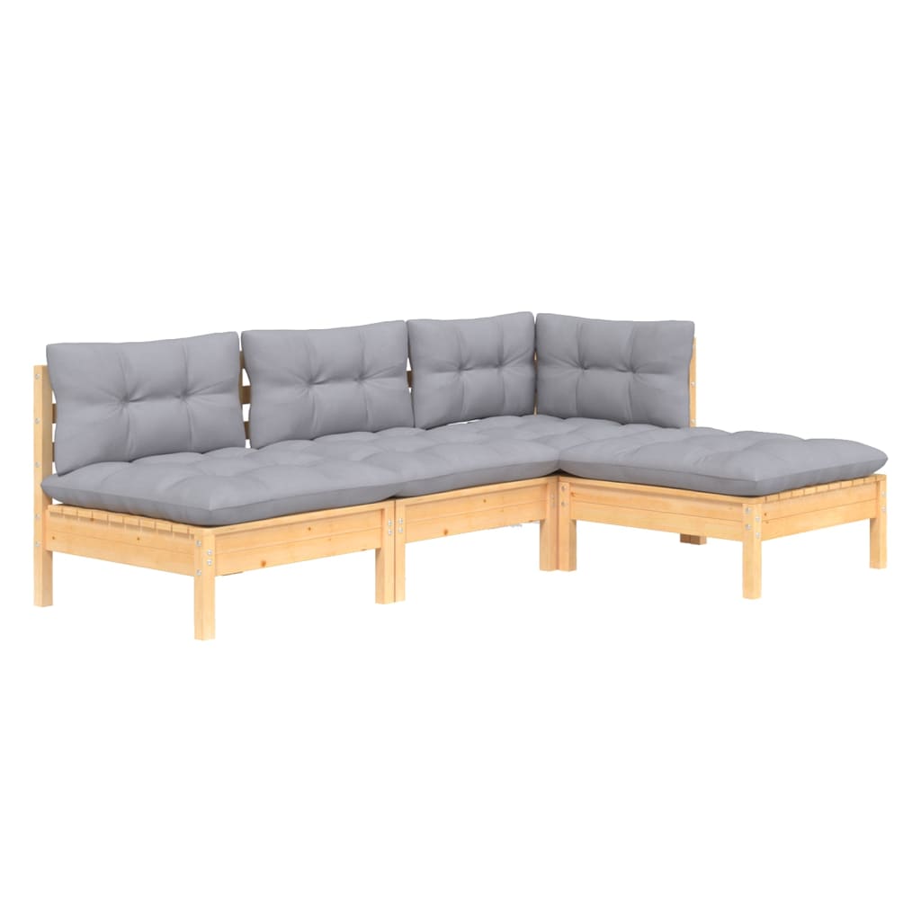 4 pcs conjunto lounge de jardim c/ almofadões cinza pinho