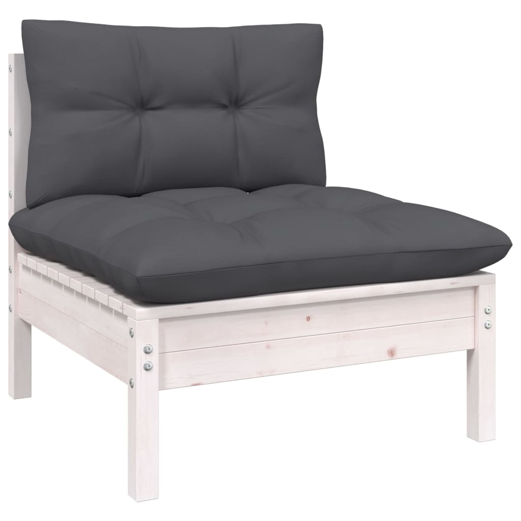 4 pcs conjunto lounge de jardim c/ almofadões pinho branco