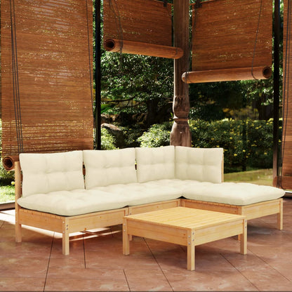 5 pcs conjunto lounge jardim c/ almofadões cor creme pinho