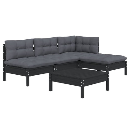 5 pcs conjunto lounge de jardim c/ almofadões pinho preto