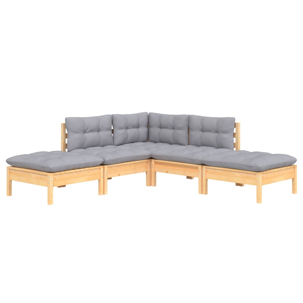 5 pcs conjunto lounge de jardim c/ almofadões cinza pinho