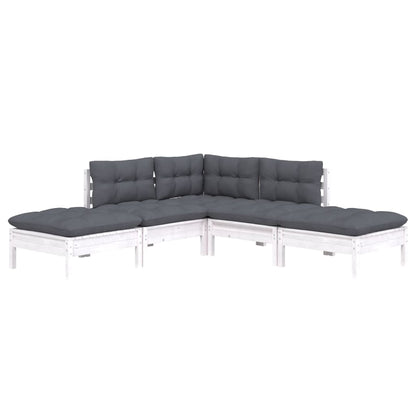 5 pcs conjunto lounge de jardim c/ almofadões pinho branco