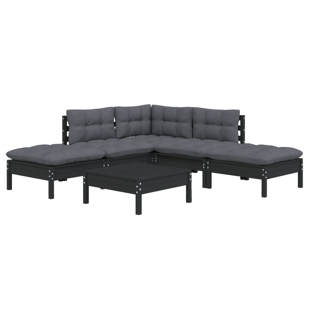 6 pcs conjunto lounge de jardim c/ almofadões pinho preto