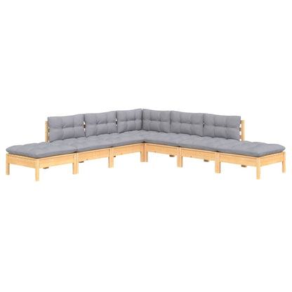 7 pcs conjunto lounge de jardim c/ almofadões cinza pinho