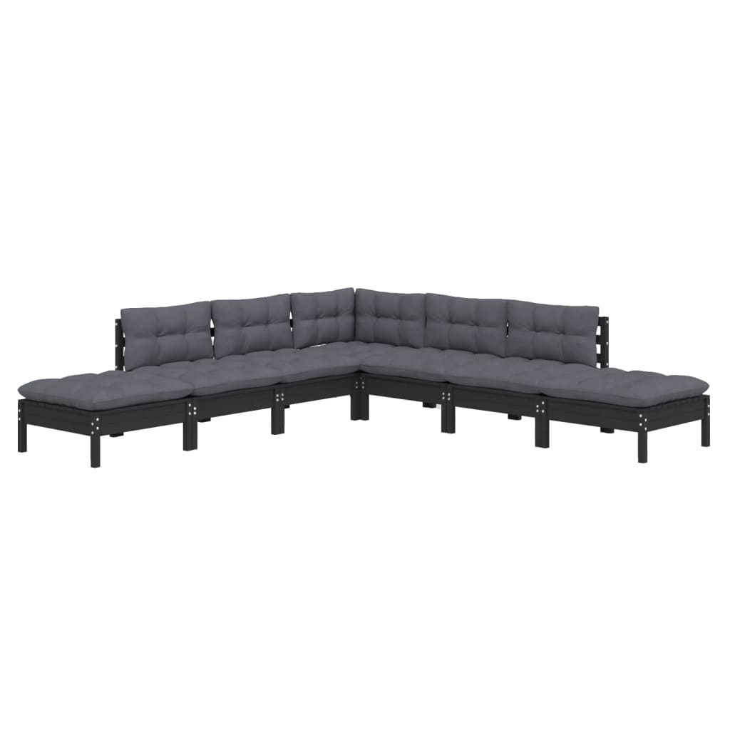 7 pcs conjunto lounge de jardim c/ almofadões pinho maciço