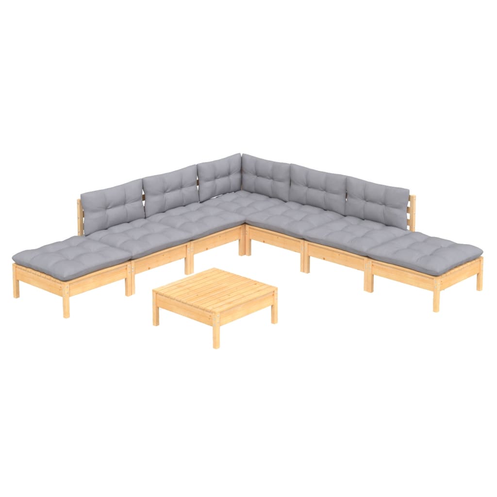 8 pcs conjunto lounge de jardim c/ almofadões cinza pinho