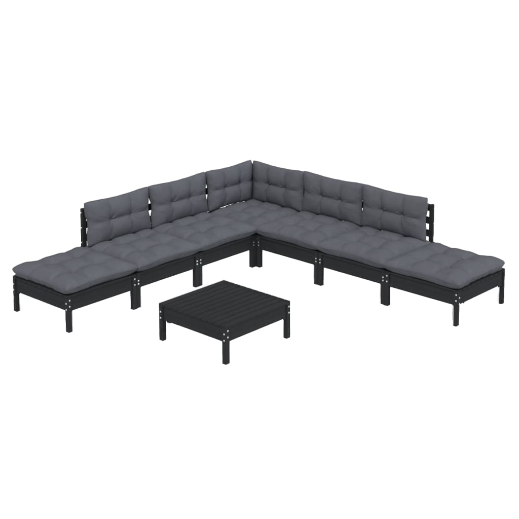 8 pcs conjunto lounge de jardim c/ almofadões pinho preto