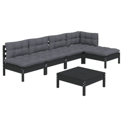 6 pcs conjunto lounge de jardim c/ almofadões pinho preto