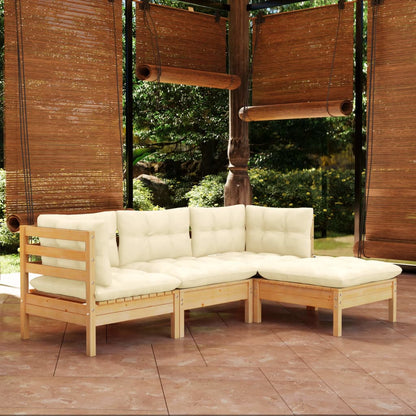 4 pcs conjunto lounge jardim c/ almofadões cor creme pinho