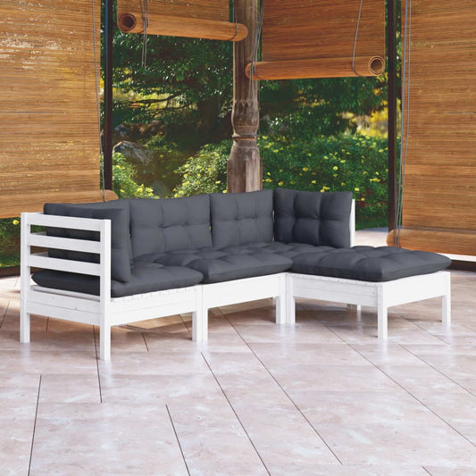 4 pcs conjunto lounge de jardim c/ almofadões pinho branco