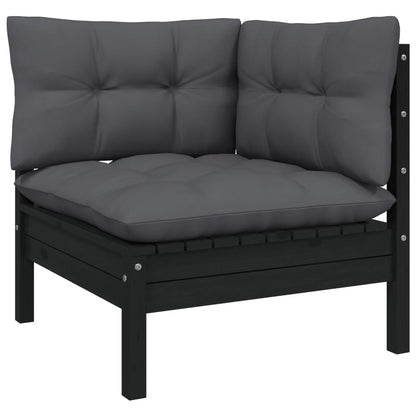 4 pcs conjunto lounge de jardim c/ almofadões pinho preto