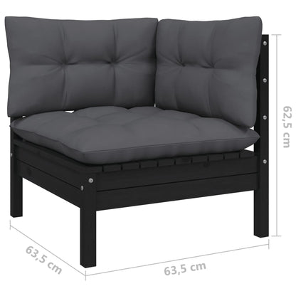 4 pcs conjunto lounge de jardim c/ almofadões pinho preto