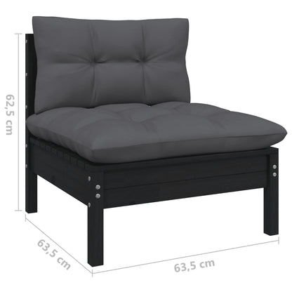 4 pcs conjunto lounge de jardim c/ almofadões pinho preto