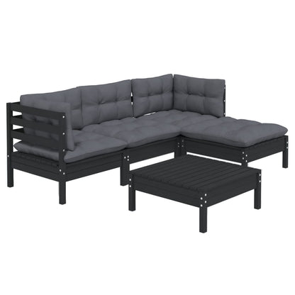 5 pcs conjunto lounge de jardim c/ almofadões pinho preto