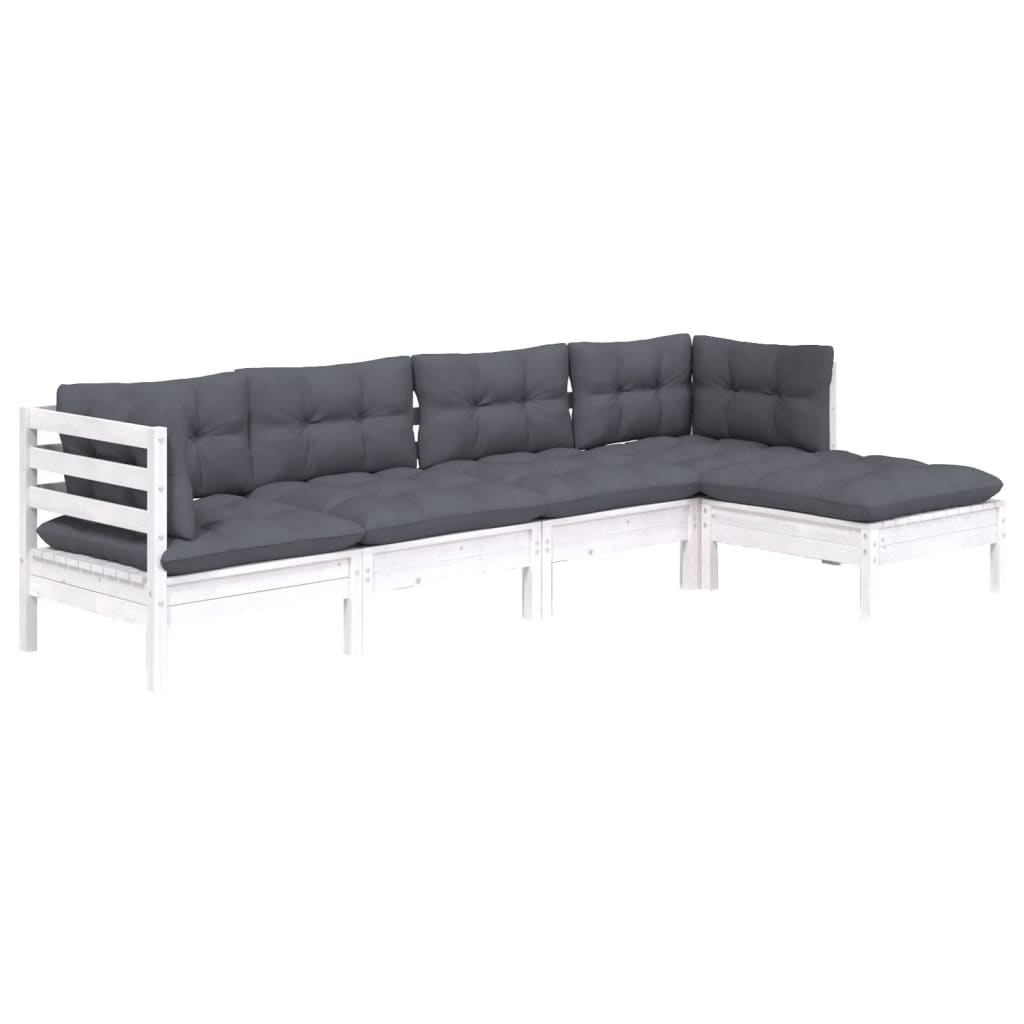 5 pcs conjunto lounge de jardim c/ almofadões pinho branco