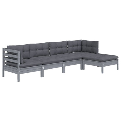 5 pcs conjunto lounge de jardim c/ almofadões pinho cinza