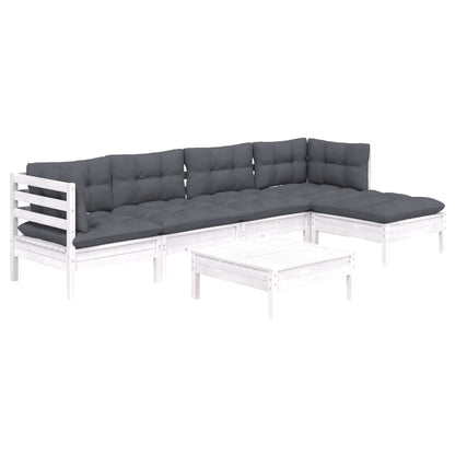 6 pcs conjunto lounge de jardim c/ almofadões pinho branco