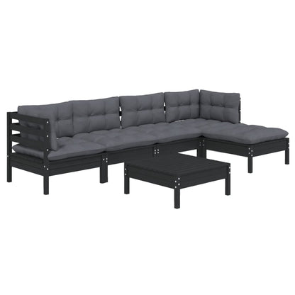 6 pcs conjunto lounge de jardim c/ almofadões pinho preto