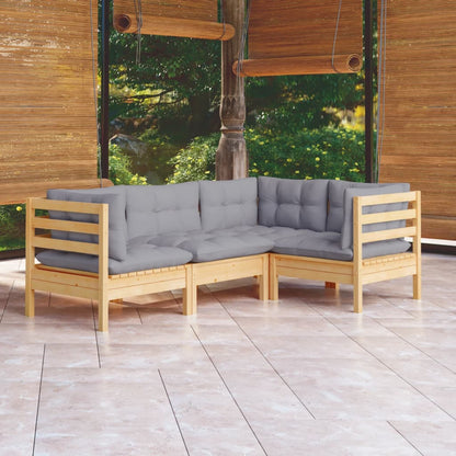 4 pcs conjunto lounge de jardim c/ almofadões cinza pinho