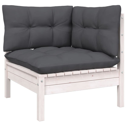 4 pcs conjunto lounge de jardim c/ almofadões pinho branco