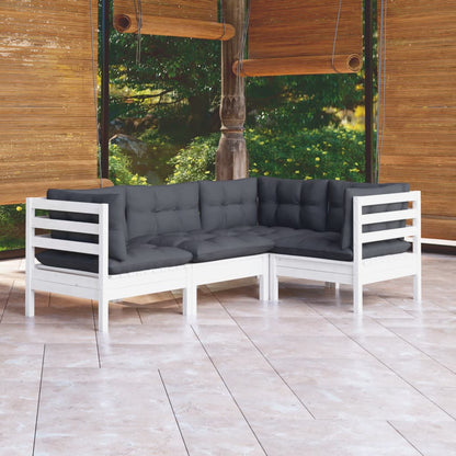 4 pcs conjunto lounge de jardim c/ almofadões pinho branco