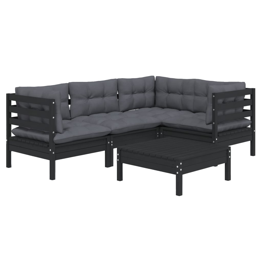 5 pcs conjunto lounge de jardim c/ almofadões pinho preto