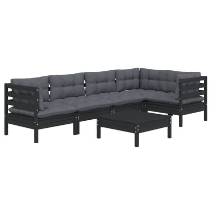 6 pcs conjunto lounge de jardim c/ almofadões pinho preto