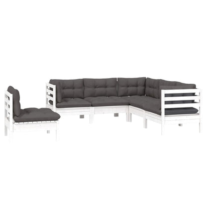 5 pcs conjunto lounge de jardim c/ almofadões pinho branco