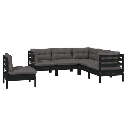 5 pcs conjunto lounge de jardim c/ almofadões pinho maciço