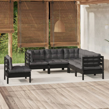 5 pcs conjunto lounge de jardim c/ almofadões pinho maciço