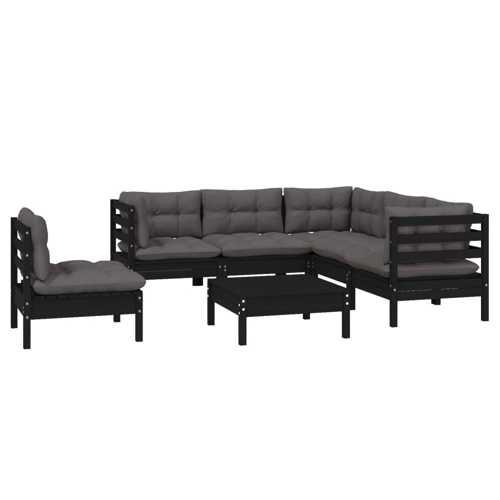 6 pcs conjunto lounge de jardim c/ almofadões pinho preto