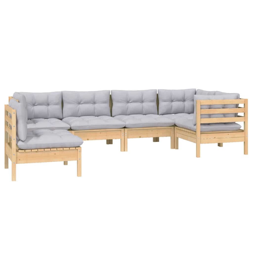 6 pcs conjunto lounge de jardim c/ almofadões cinza pinho