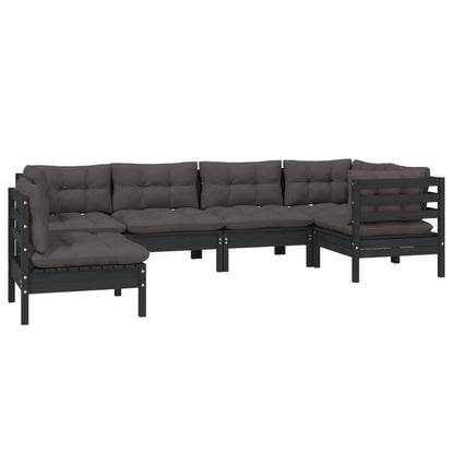 6 pcs conjunto lounge de jardim c/ almofadões pinho preto