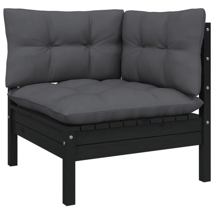 6 pcs conjunto lounge de jardim c/ almofadões pinho preto