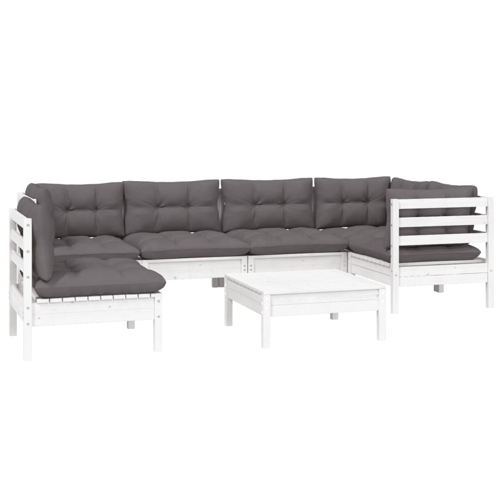 7 pcs conjunto lounge de jardim c/ almofadões pinho branco