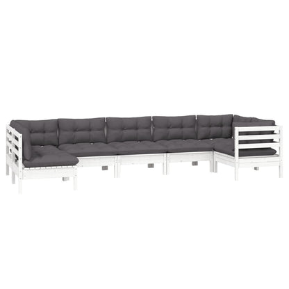 7 pcs conjunto lounge de jardim c/ almofadões pinho branco