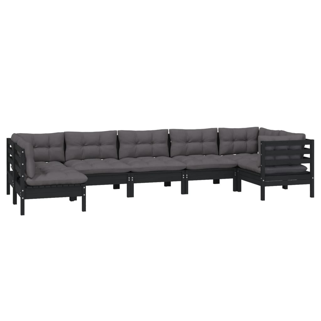 7 pcs conjunto lounge de jardim c/ almofadões pinho maciço