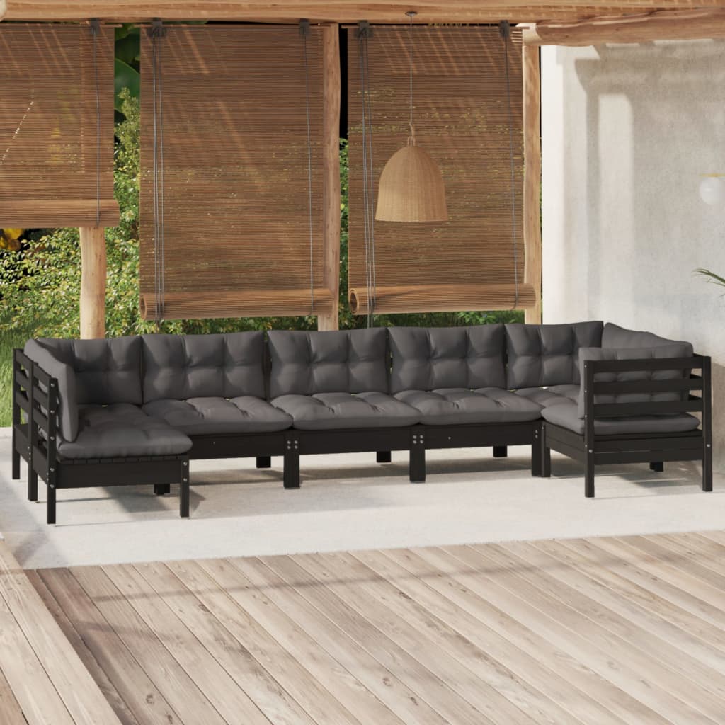 7 pcs conjunto lounge de jardim c/ almofadões pinho maciço