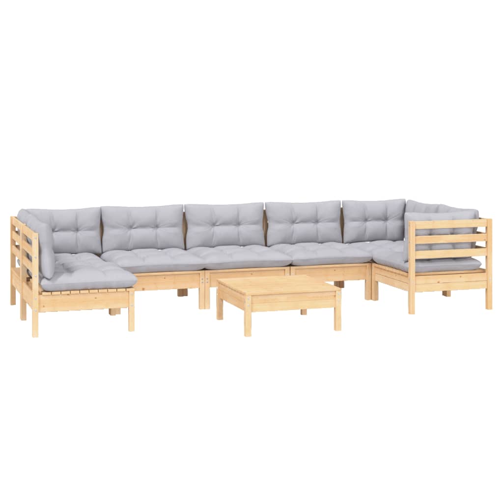 8 pcs conjunto lounge de jardim c/ almofadões cinza pinho