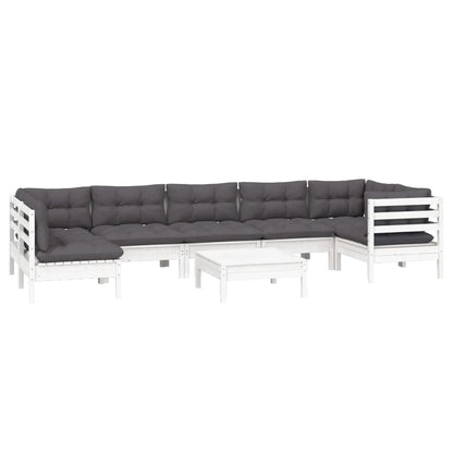 8 pcs conjunto lounge de jardim c/ almofadões pinho branco