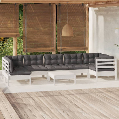 8 pcs conjunto lounge de jardim c/ almofadões pinho branco