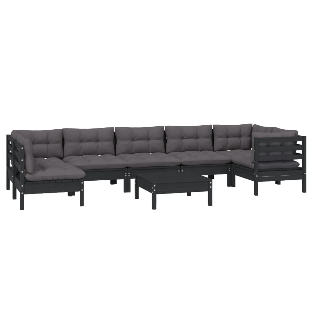 8 pcs conjunto lounge de jardim c/ almofadões pinho preto