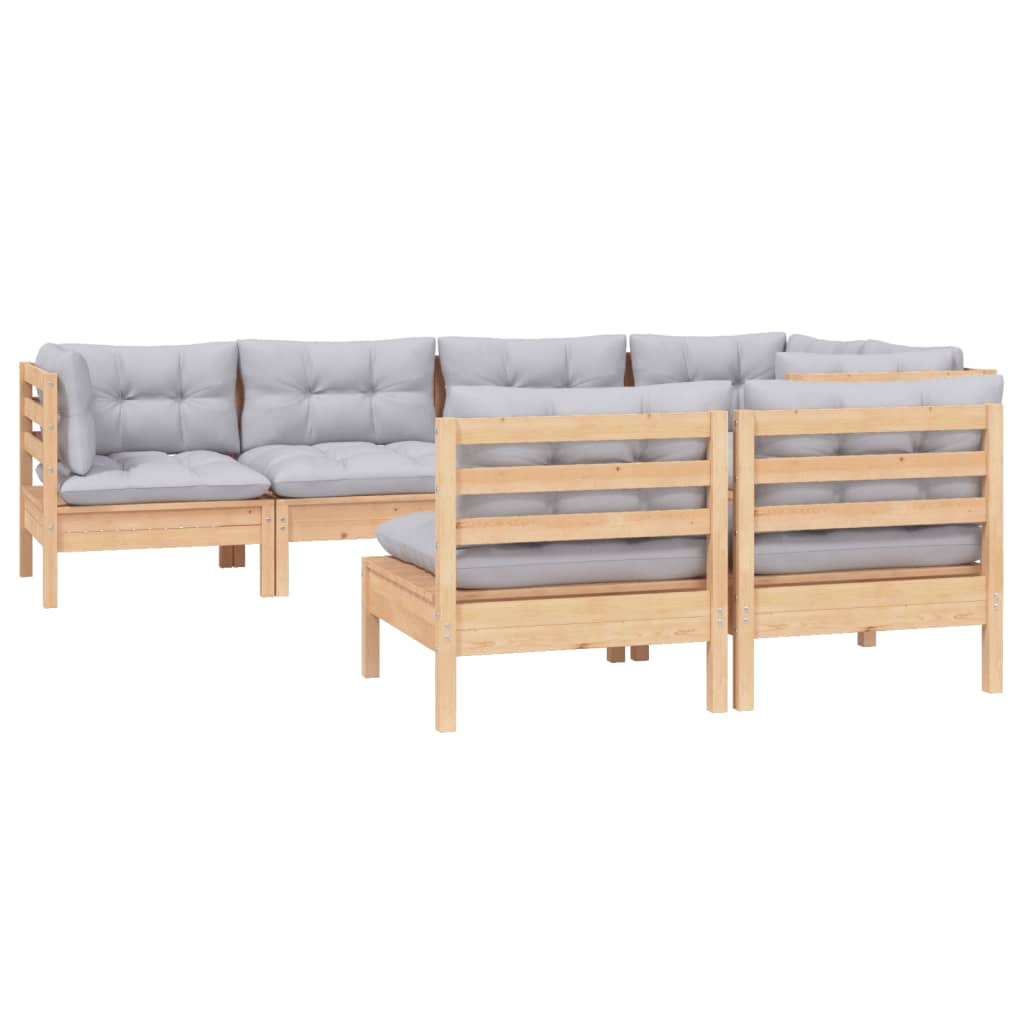 7 pcs conjunto lounge de jardim + almofadões cinza pinho maciço