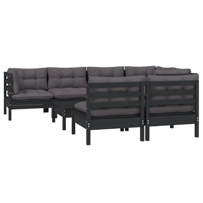 8 pcs conjunto lounge jardim c/ almofadões pinho maciço preto